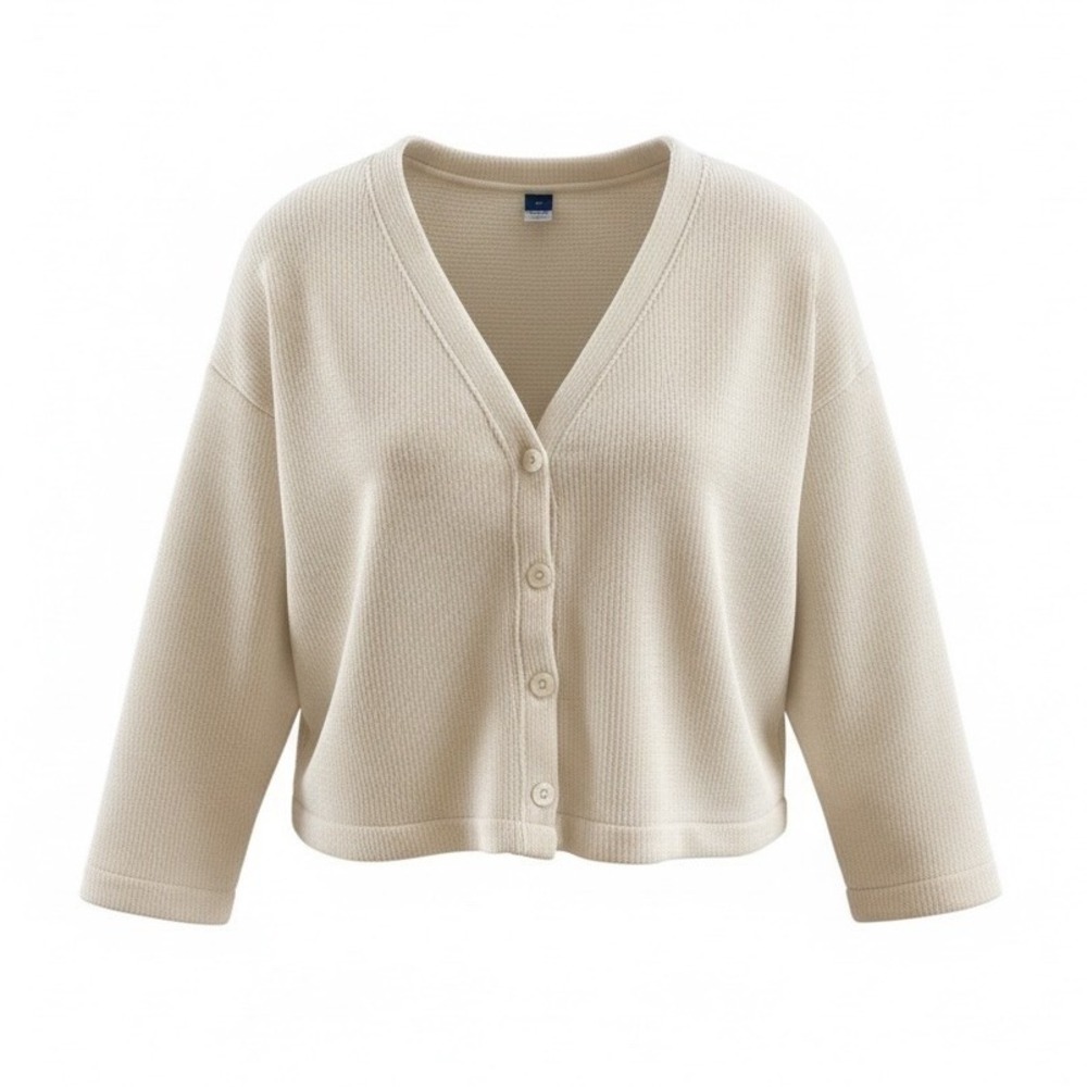 Old Navy Long Sleeve Cropped Rib Knit Cardigan Sweater Oatmeal Tan Womens M‎